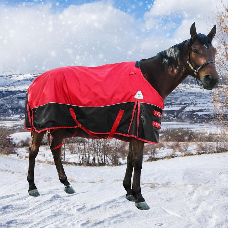 Jranter Surcingle Red Turnout Blankets for Horse,1680D Winter Waterproof Horse Blanket, 300g / 14oz Warm Filling Liner, Medium Weight Waterproof Horse Blanket,Warm US 72 in(EU 135 cm) - Image 4